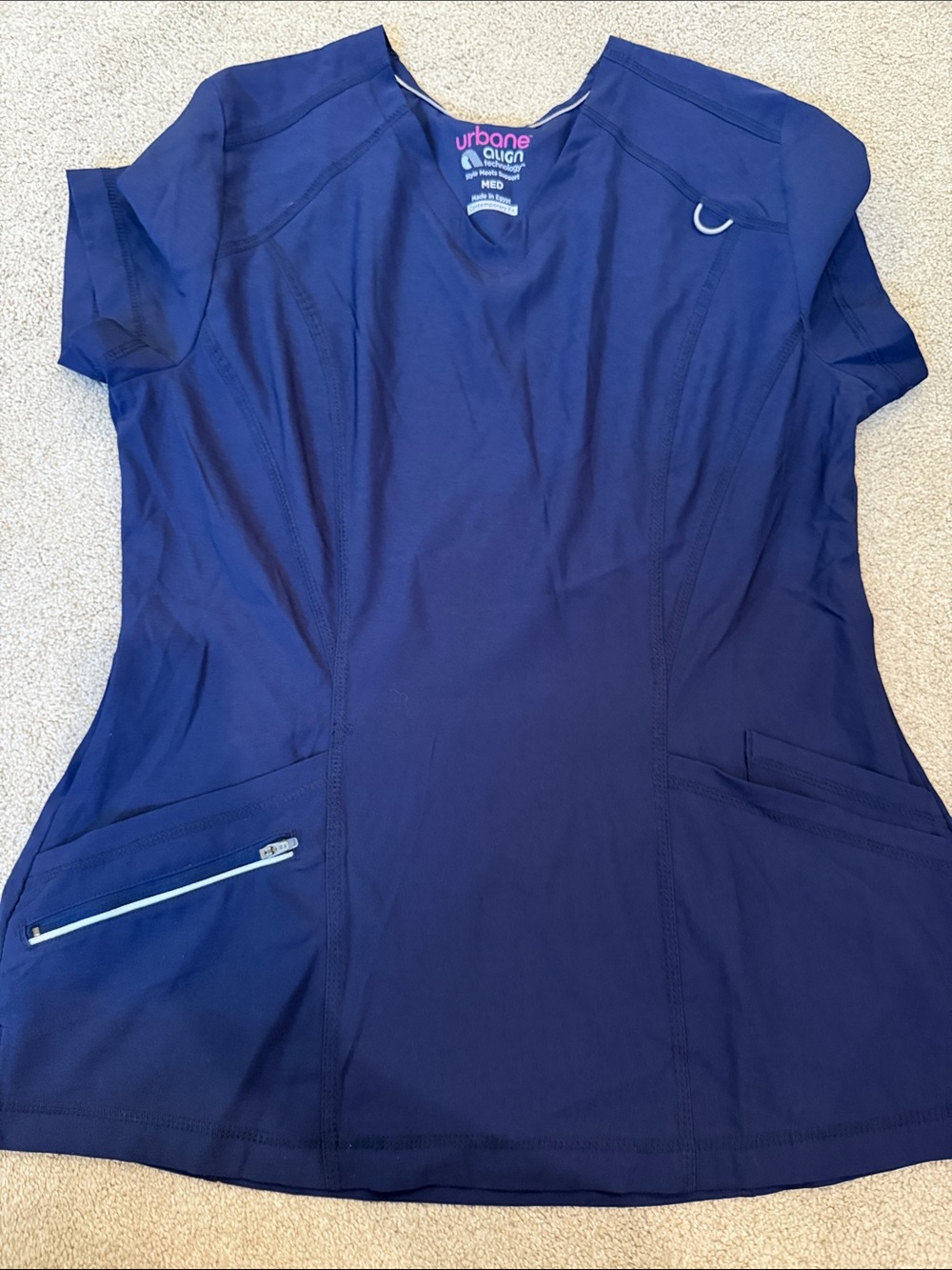 Urbane Navy V-Neck Medical Top with Pink Logo
